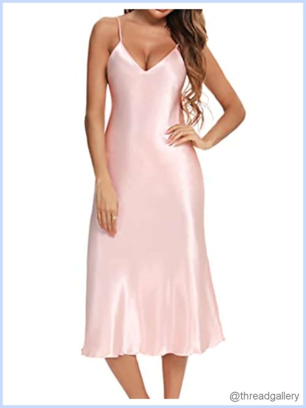 Satin Slip Nightgown Adjustable Strap V-Neck Ruffle Hem Sleepwear